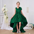 Dark Green Bowknot A-Line Satin Flower Girl Dress with Train