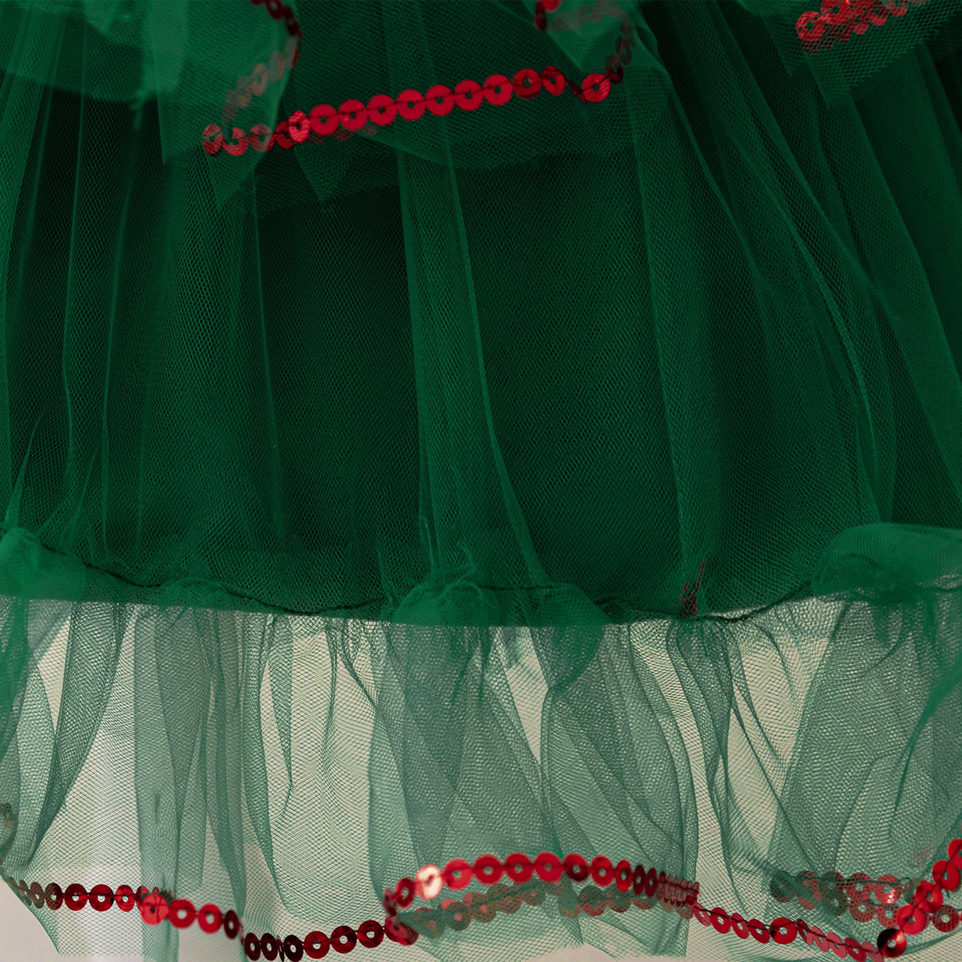 Dark Green Tiered Sequin Tulle Party Dress for Girls – Tea Length Festive Gown