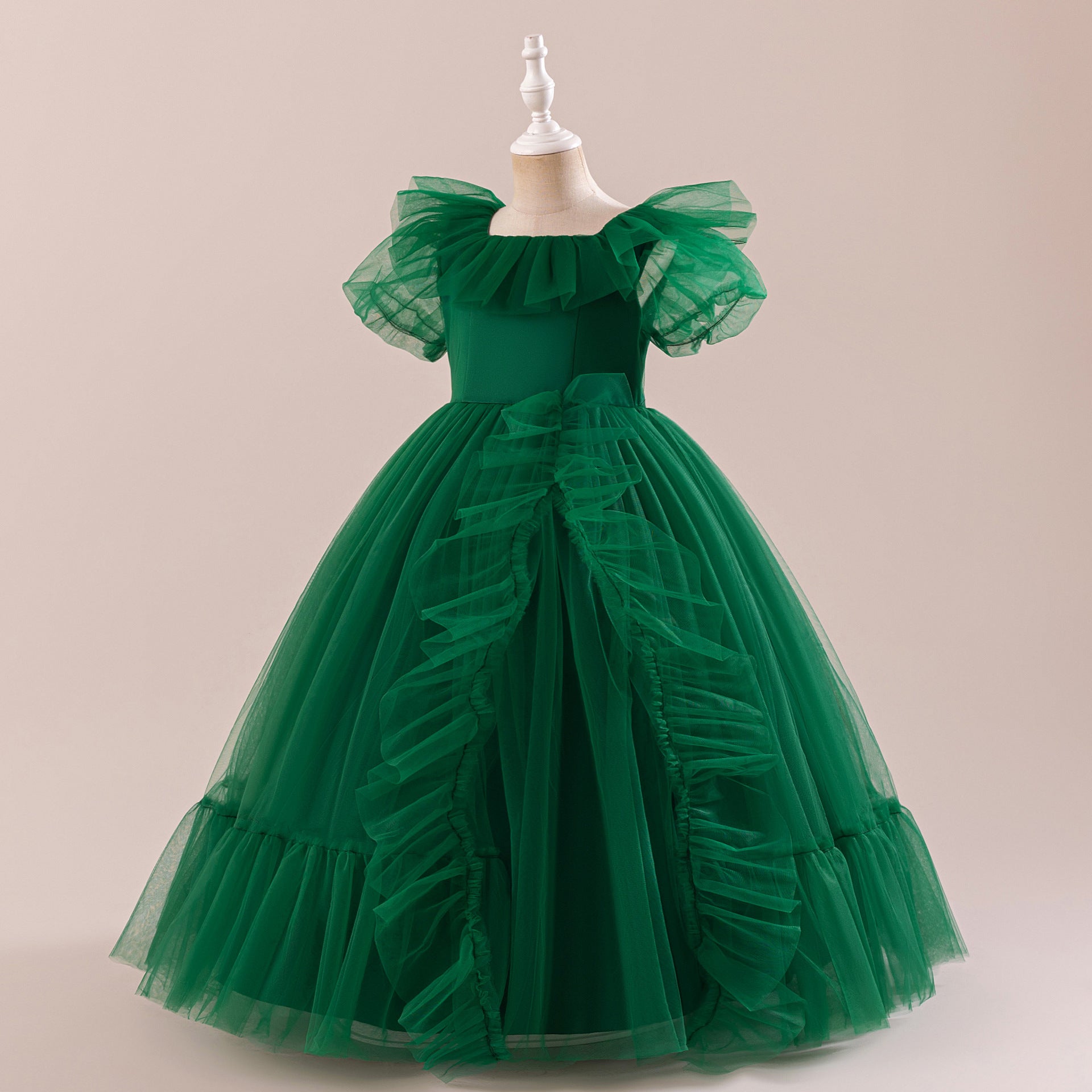 Dark Green Tiered Tulle Maxi Dress for Girls – Princess A-Line Party Gown