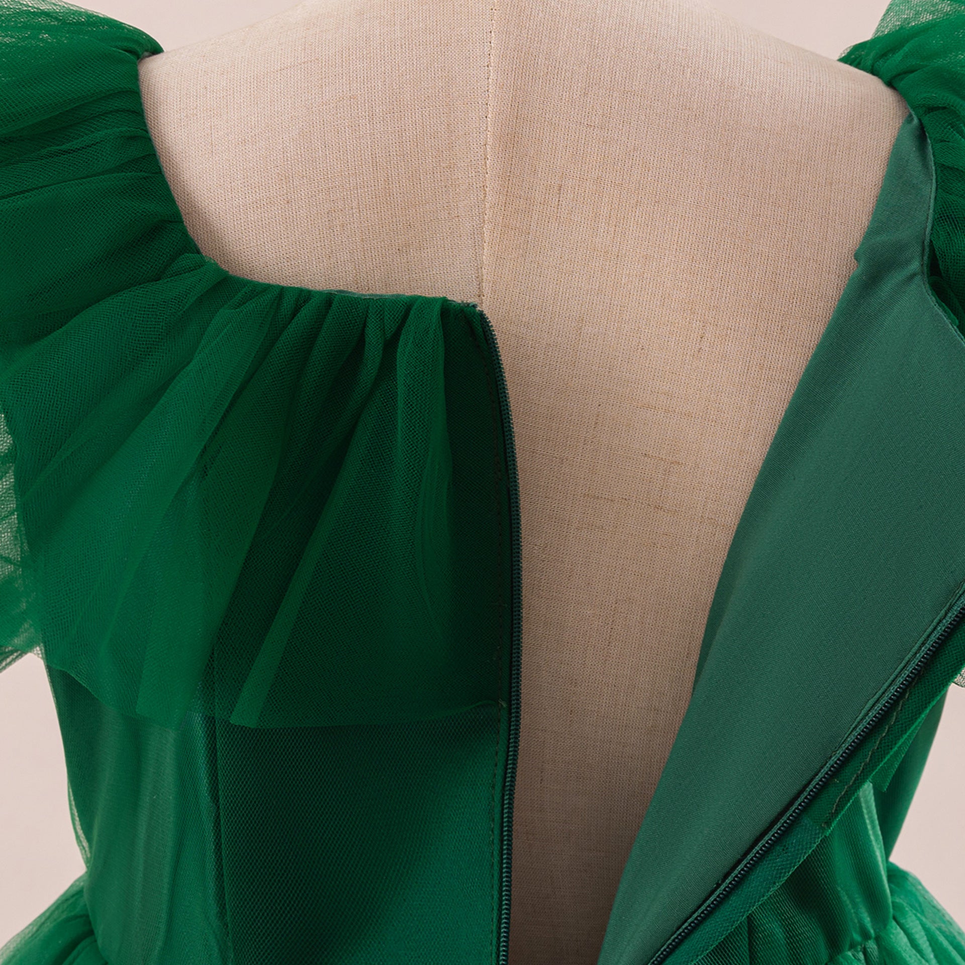 Dark Green Tiered Tulle Maxi Dress for Girls – Princess A-Line Party Gown