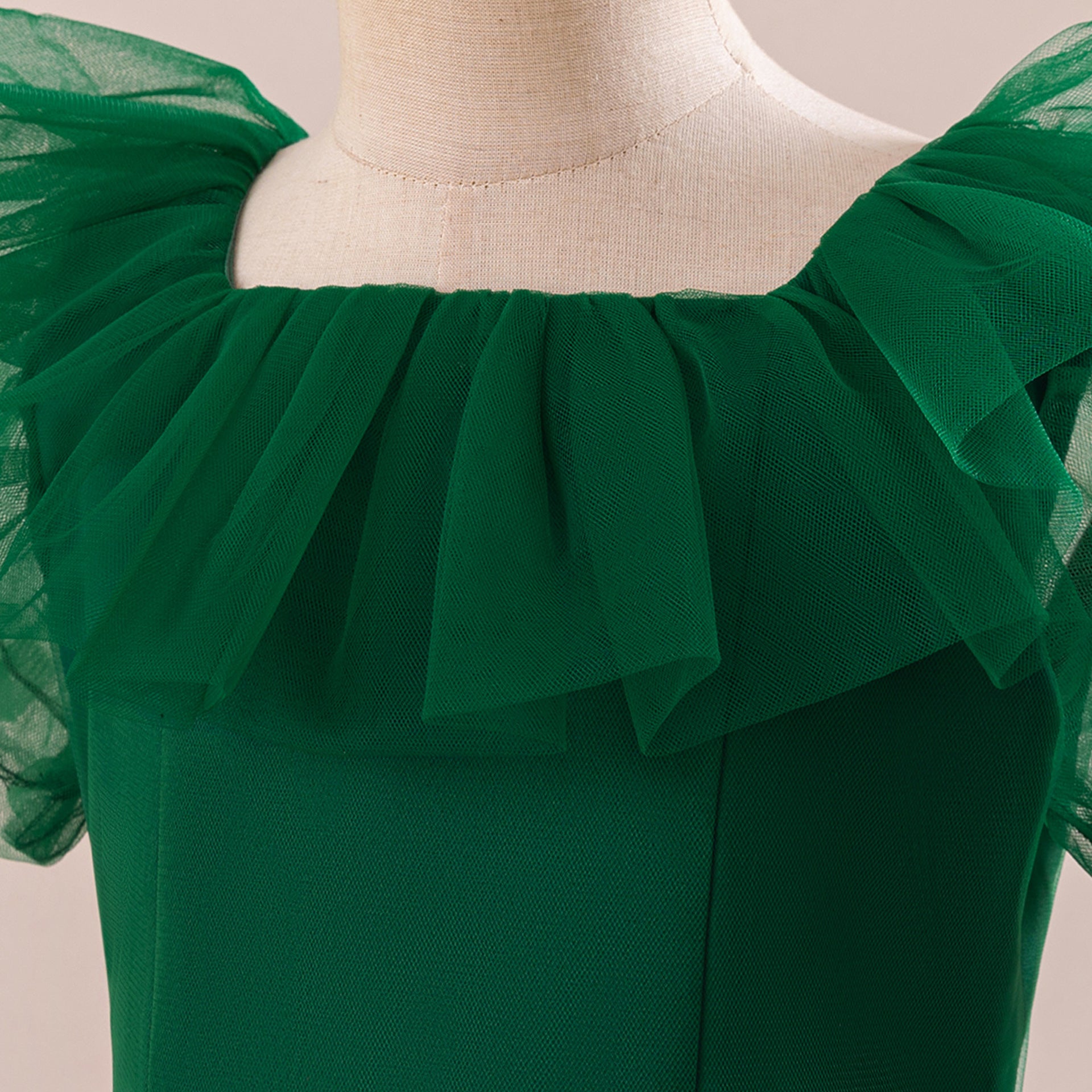 Dark Green Tiered Tulle Maxi Dress for Girls – Princess A-Line Party Gown