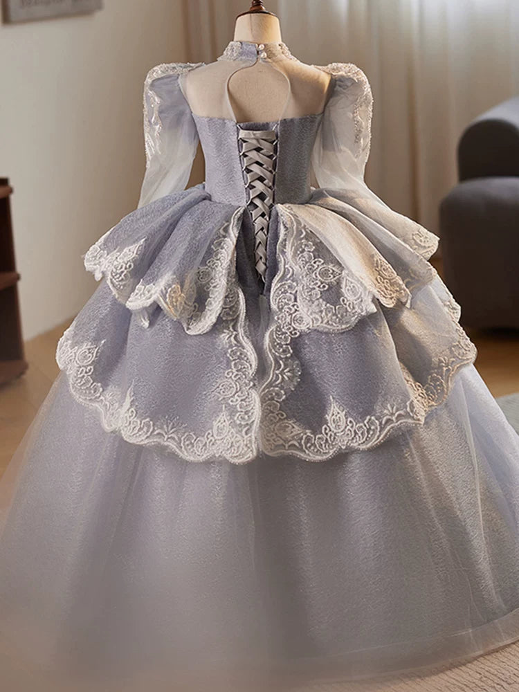 Dusty Blue Sequin Maxi A-line Girls' Dress – Party, Wedding & Flower Girl