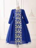 Elegant A-Line Maxi Embroidered Tulle Dress for Girls