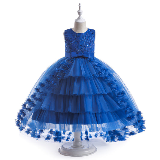 Cute Puffy Embroidered Tulle High-Low Ball Gown Dress for Girls | Party & Flower Girl Dress