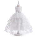 Embroidered Beaded Tiered Tulle High-Low Ball Gown Dress for Girls