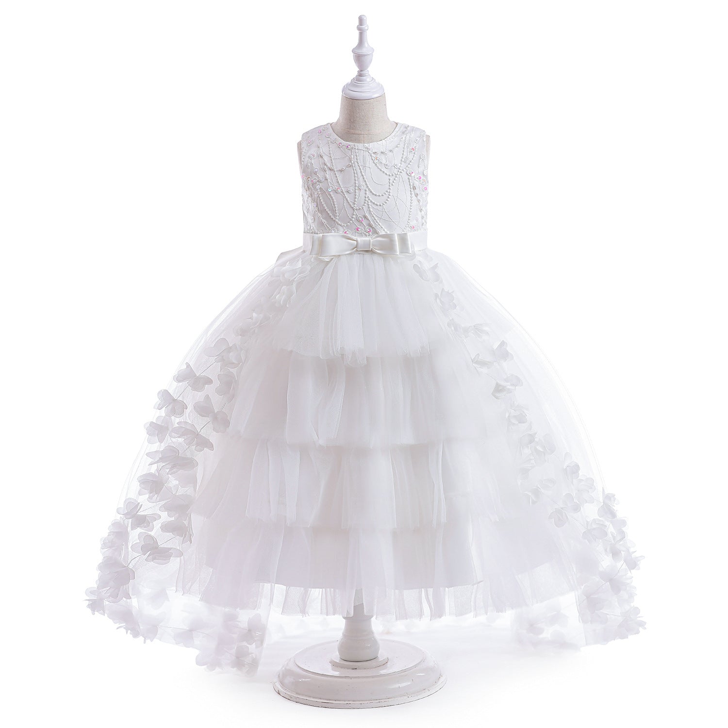Cute Puffy Embroidered Tulle High-Low Ball Gown Dress for Girls | Party & Flower Girl Dress