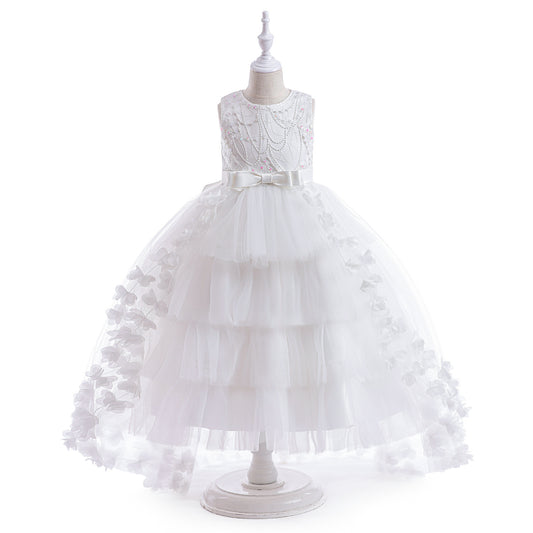 Cute Puffy Embroidered Tulle High-Low Ball Gown Dress for Girls | Party & Flower Girl Dress