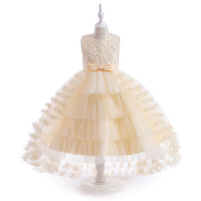 Frocklet Cute Puffy Embroidered Tulle High-Low Ball Gown Dress for Girls | Party & Flower Girl Dress 4