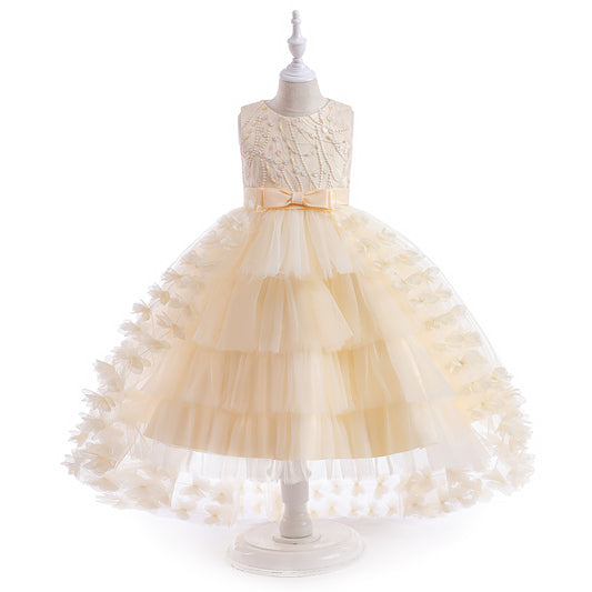 Cute Puffy Embroidered Tulle High-Low Ball Gown Dress for Girls | Party & Flower Girl Dress