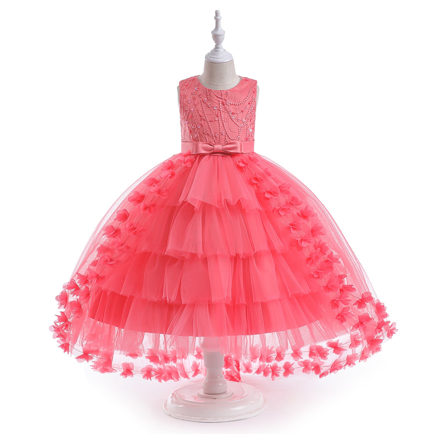 Cute Puffy Embroidered Tulle High-Low Ball Gown Dress for Girls | Party & Flower Girl Dress