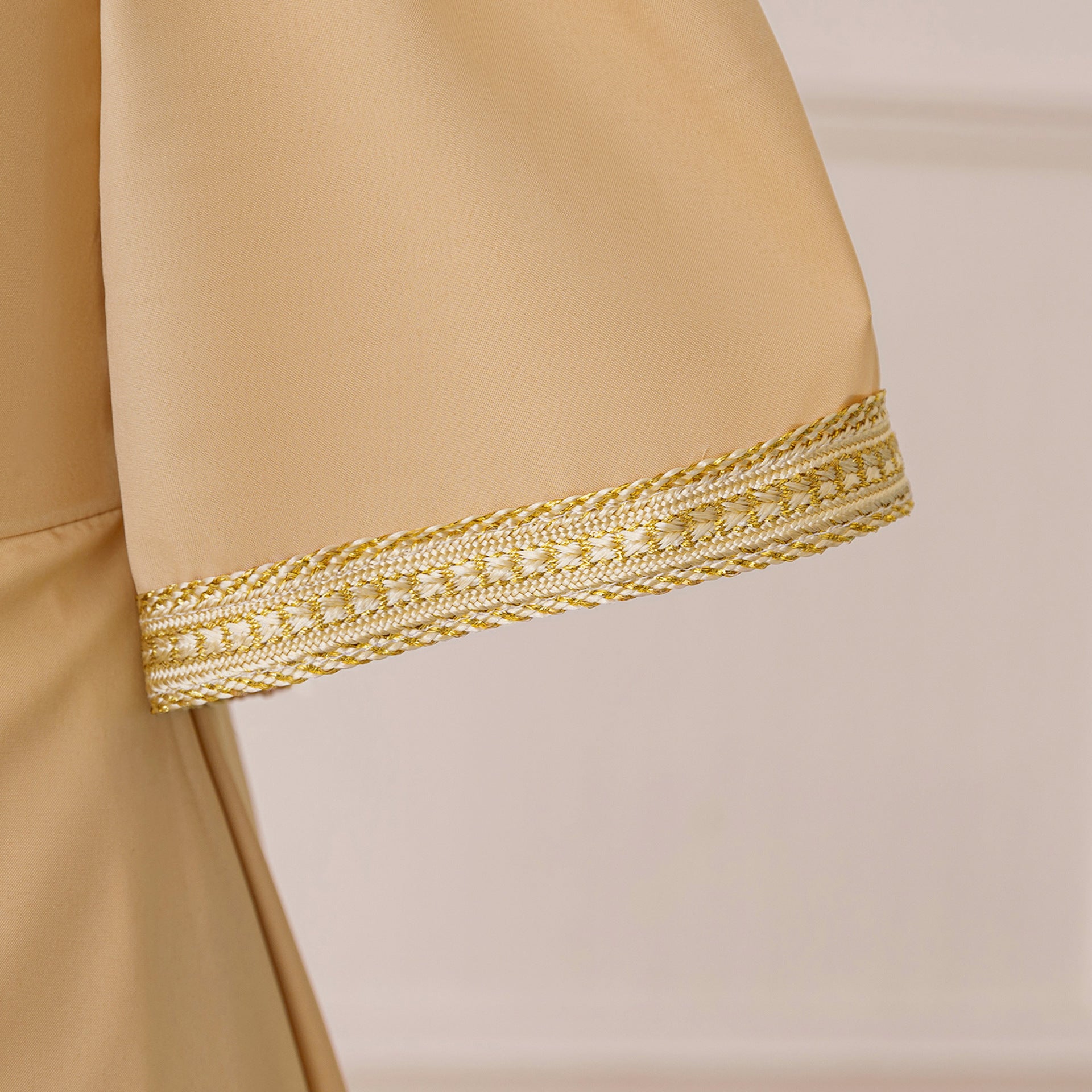 Embroidered Champagne Maxi Dress for Girls | Long Sleeve V-Neck Party Gown