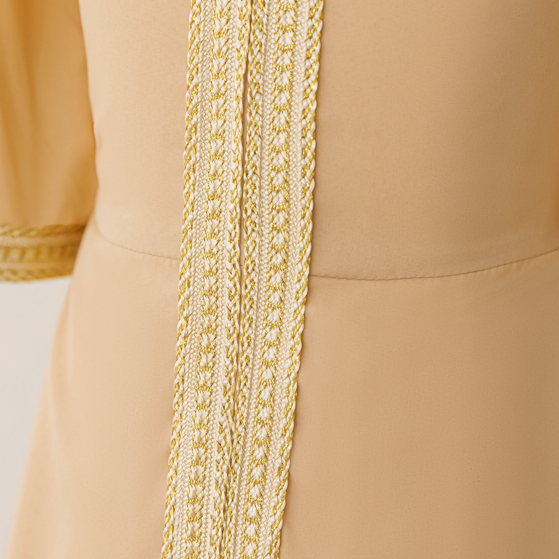 Embroidered Champagne Maxi Dress for Girls | Long Sleeve V-Neck Party Gown