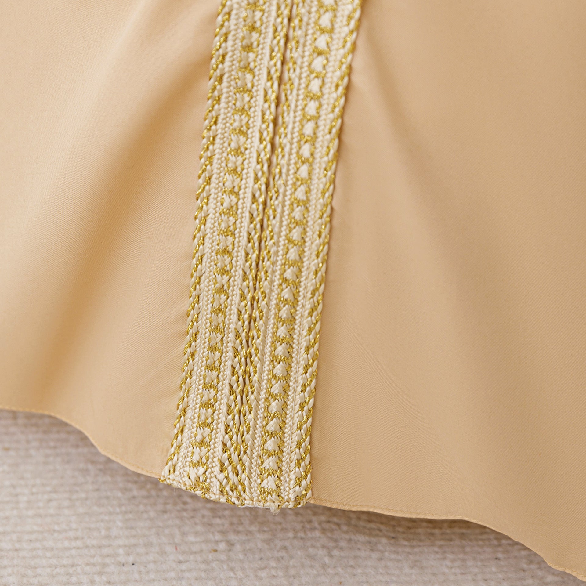Embroidered Champagne Maxi Dress for Girls | Long Sleeve V-Neck Party Gown