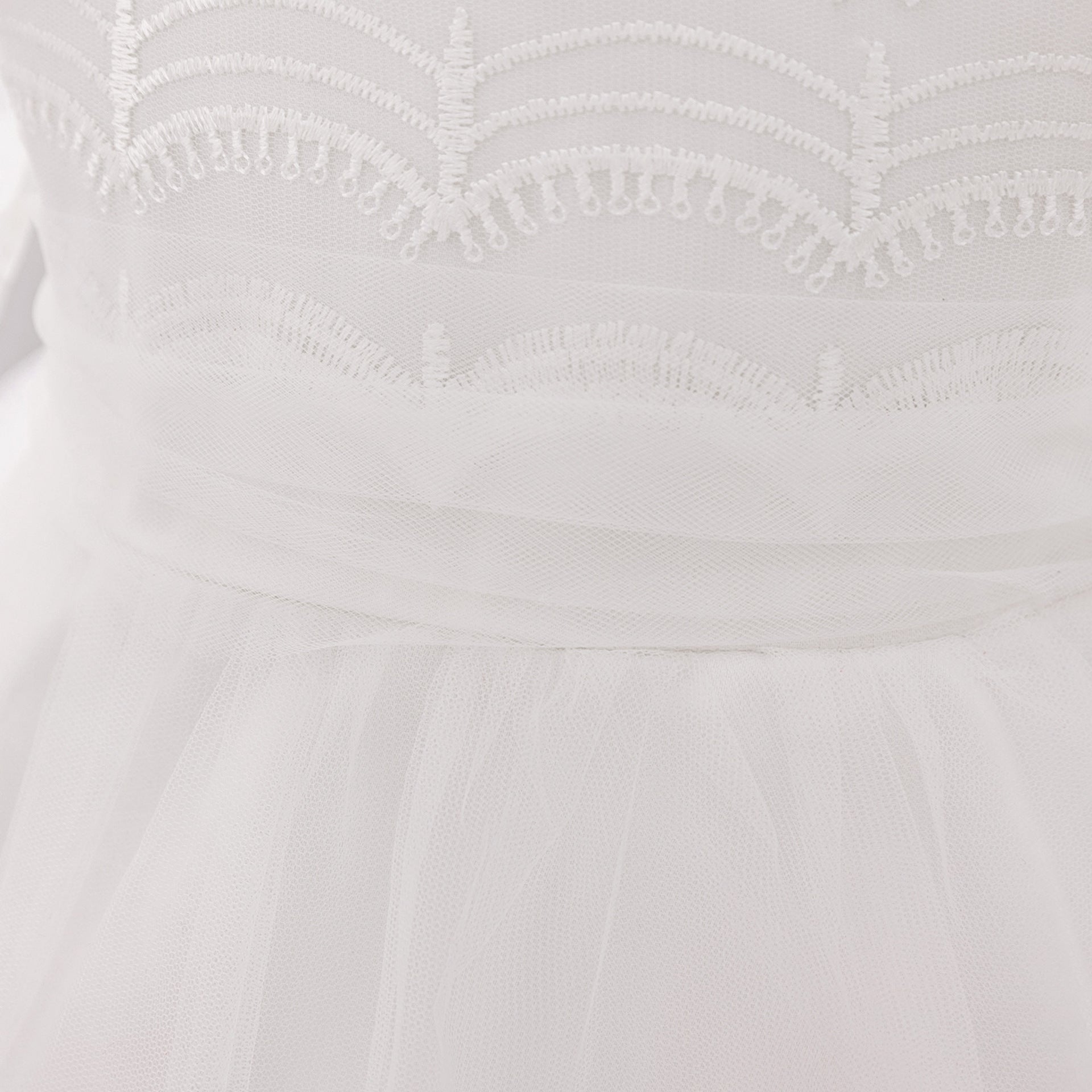 Cute Embroidered Puffy Baby Party Dress in Lace & Tulle - White for 3-24 Months