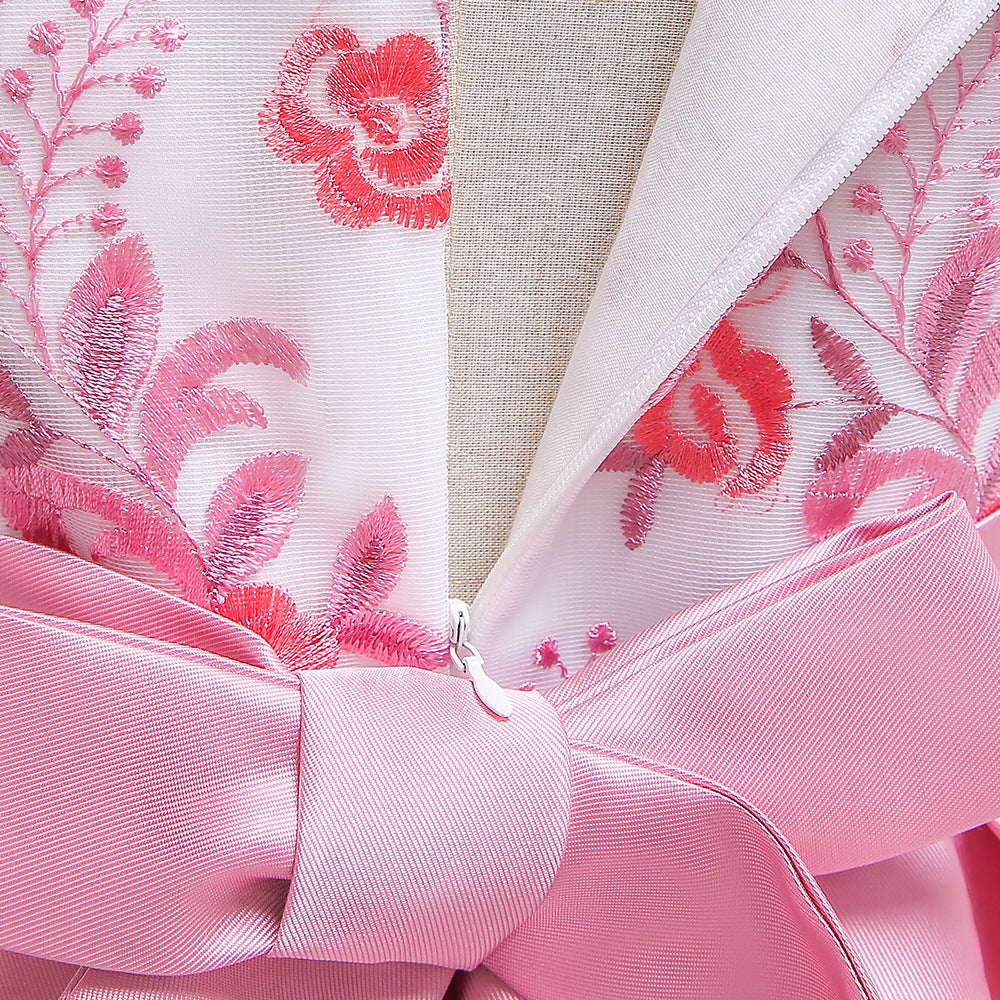 Cute Embroidered Puffy Ball Gown Dress for Girls | Tea Length Satin Formal Dress