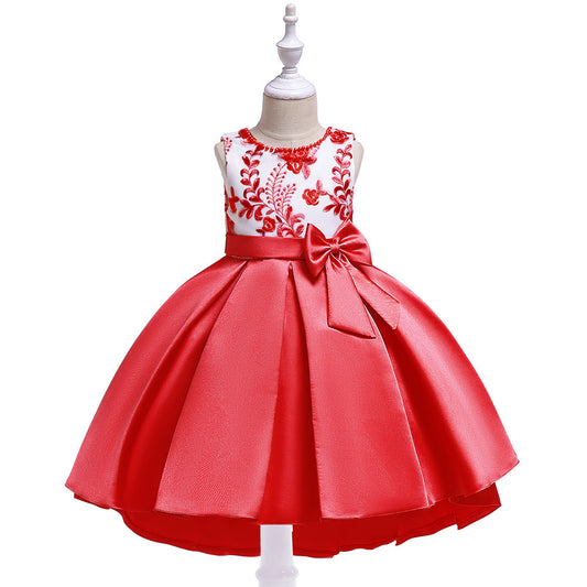 Cute Embroidered Puffy Ball Gown Dress for Girls | Tea Length Satin Formal Dress