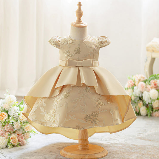 Cute Puffy High-Low Satin Ball Gown for Little Girls – Party & Flower Girl Dress