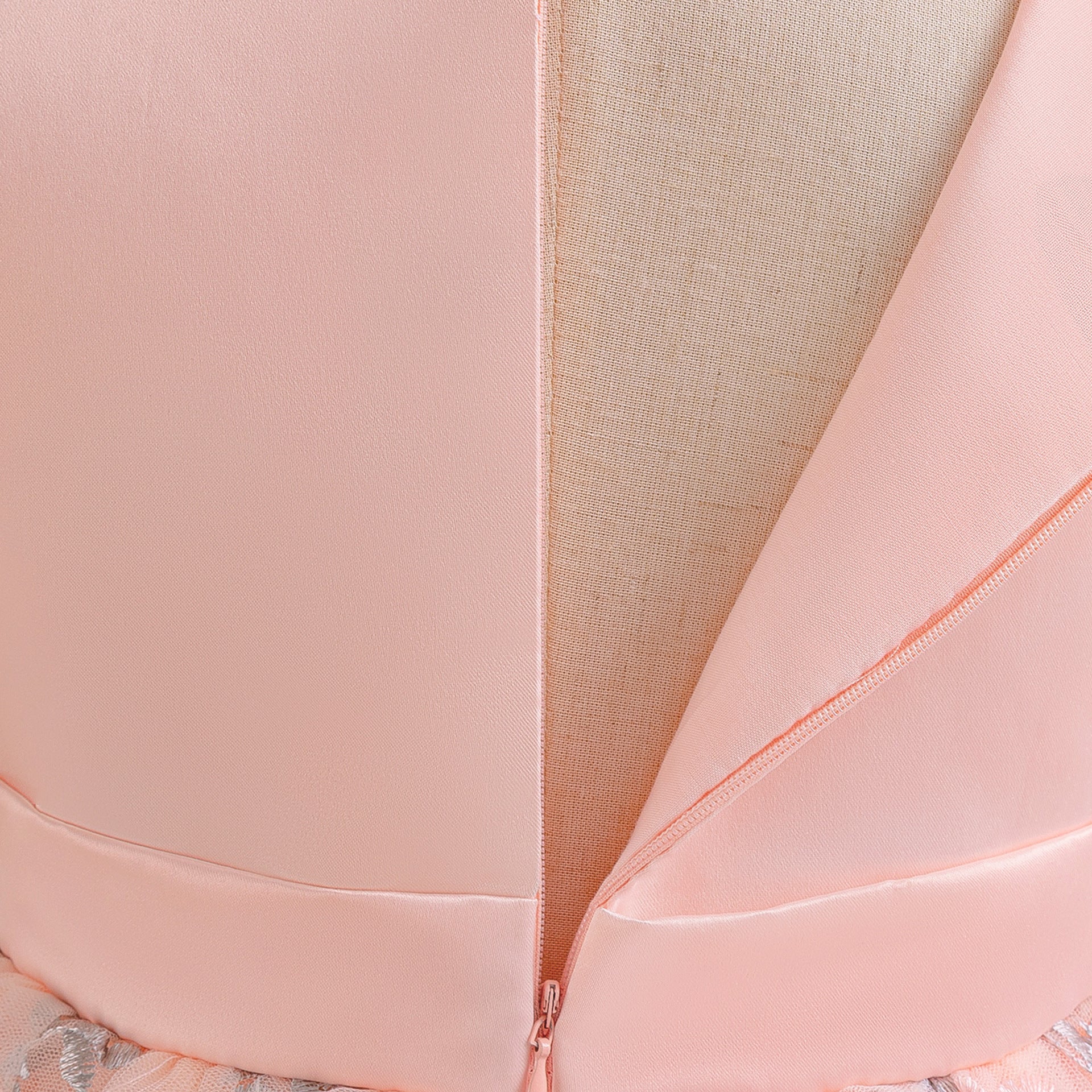 Light Pink Embroidered Puffy Princess Dress for Girls | Satin & Tulle Ball Gown