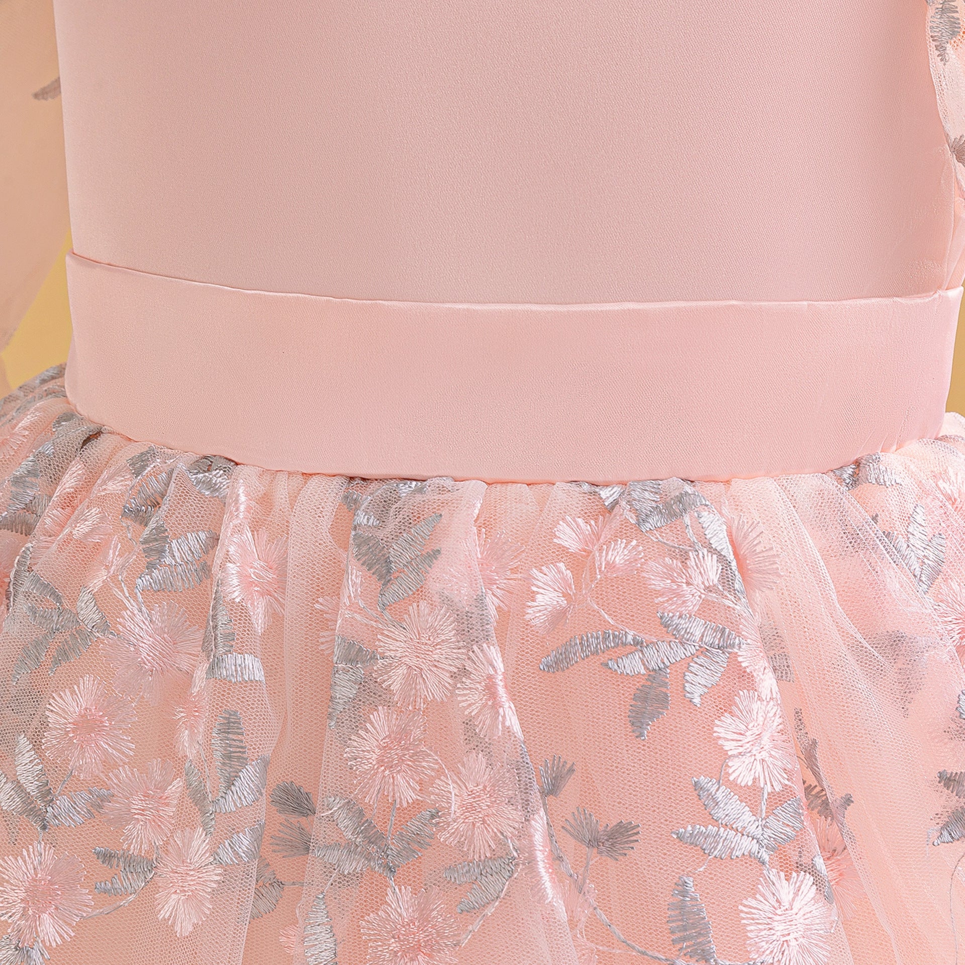 Light Pink Embroidered Puffy Princess Dress for Girls | Satin & Tulle Ball Gown