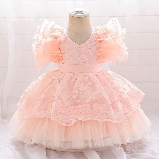 Embroidered Tiered Tulle A-Line Baby Dress for Special Occasions | Cute Baby Girl Party Dress