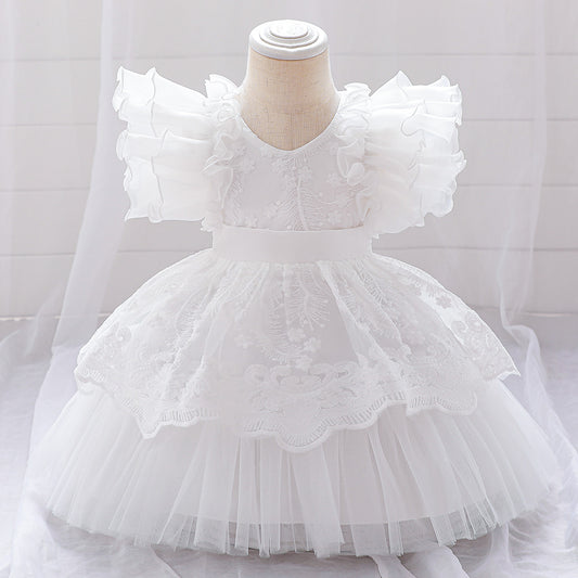 Embroidered Tiered Tulle A-Line Baby Dress for Special Occasions | Cute Baby Girl Party Dress