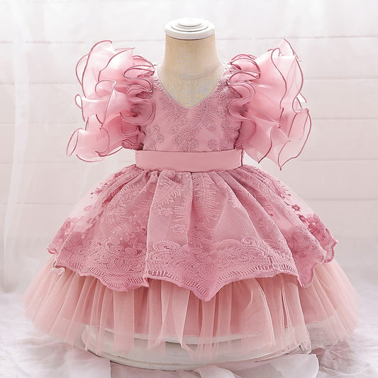 Embroidered Tiered Tulle A-Line Baby Dress for Special Occasions | Cute Baby Girl Party Dress