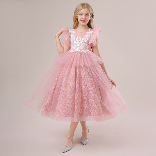 Embroidered Tulle Tiered Princess Dress for Girls – Formal Party & Wedding Wear