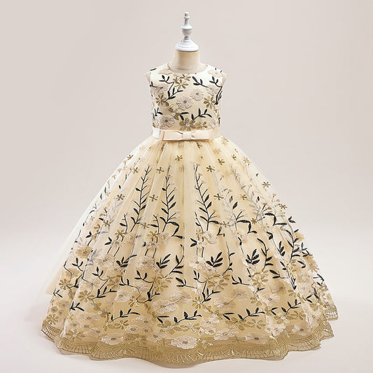 Kids Embroidered Tulle Princess Dress – Maxi A-Line Gown for Parties & Weddings
