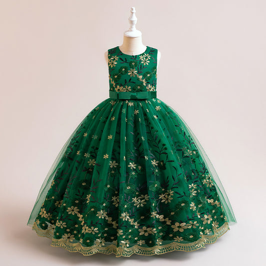 Kids Embroidered Tulle Princess Dress – Maxi A-Line Gown for Parties & Weddings