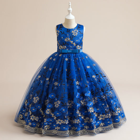 Kids Embroidered Tulle Princess Dress – Maxi A-Line Gown for Parties & Weddings