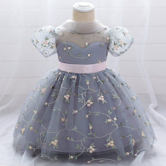Embroidered Tulle Princess Dress for Girls | Puffy Ball Gown for Parties & Weddings