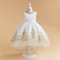 Embroidered White High-Low Puffy Ball Gown Dress for Girls