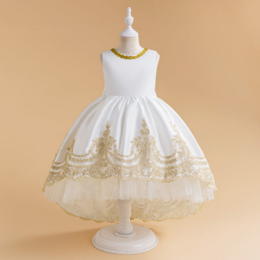 White Embroidered Puffy Ball Gown Dress for Girls – Flower Girl & Party Dress