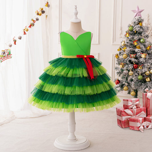 Emerald Green Tiered Tulle Princess Dress for Girls | Party & Wedding Outfit