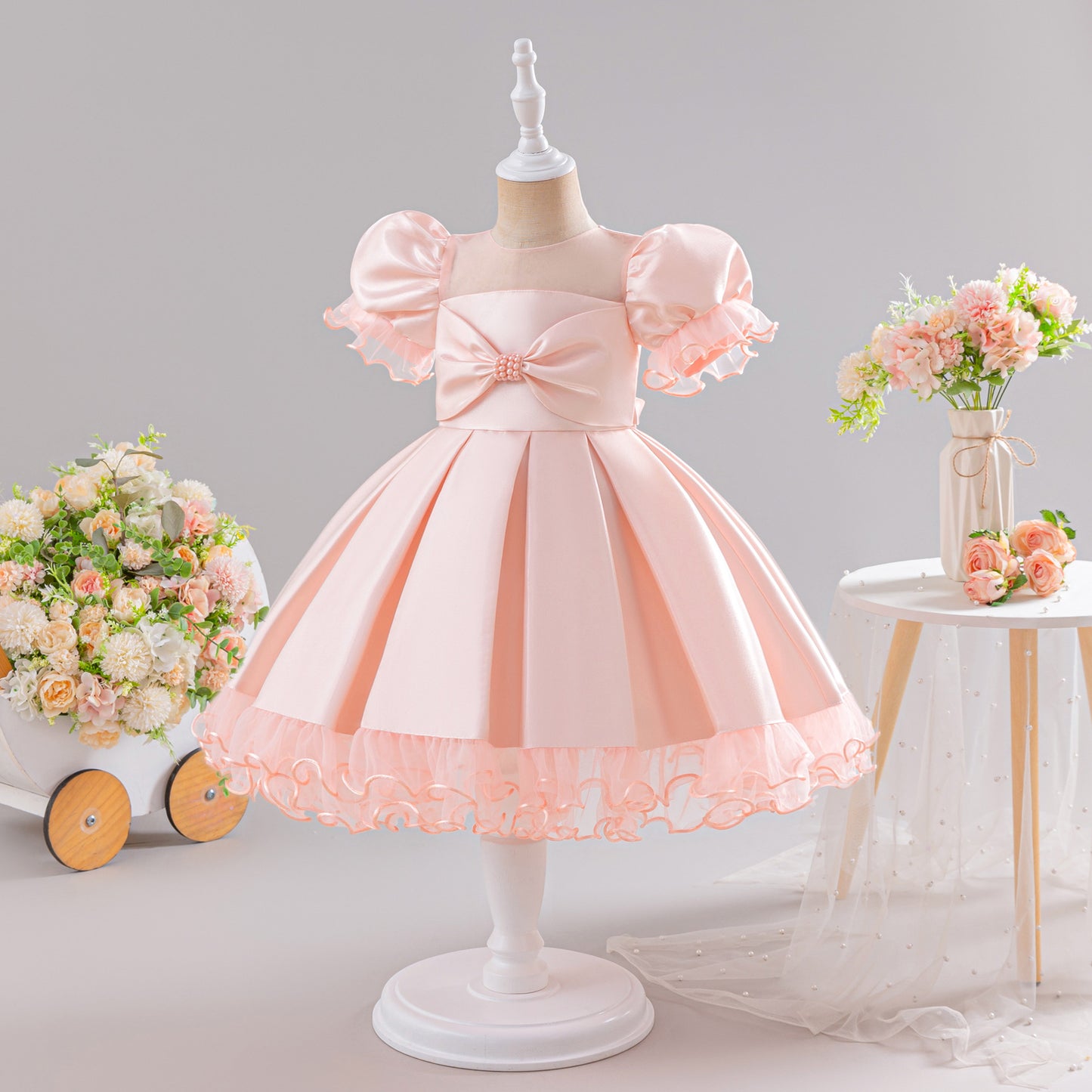 Light Pink Fairy Princess Ball Gown Puffy Sleeve Dress for Girls (Ages 3-10)