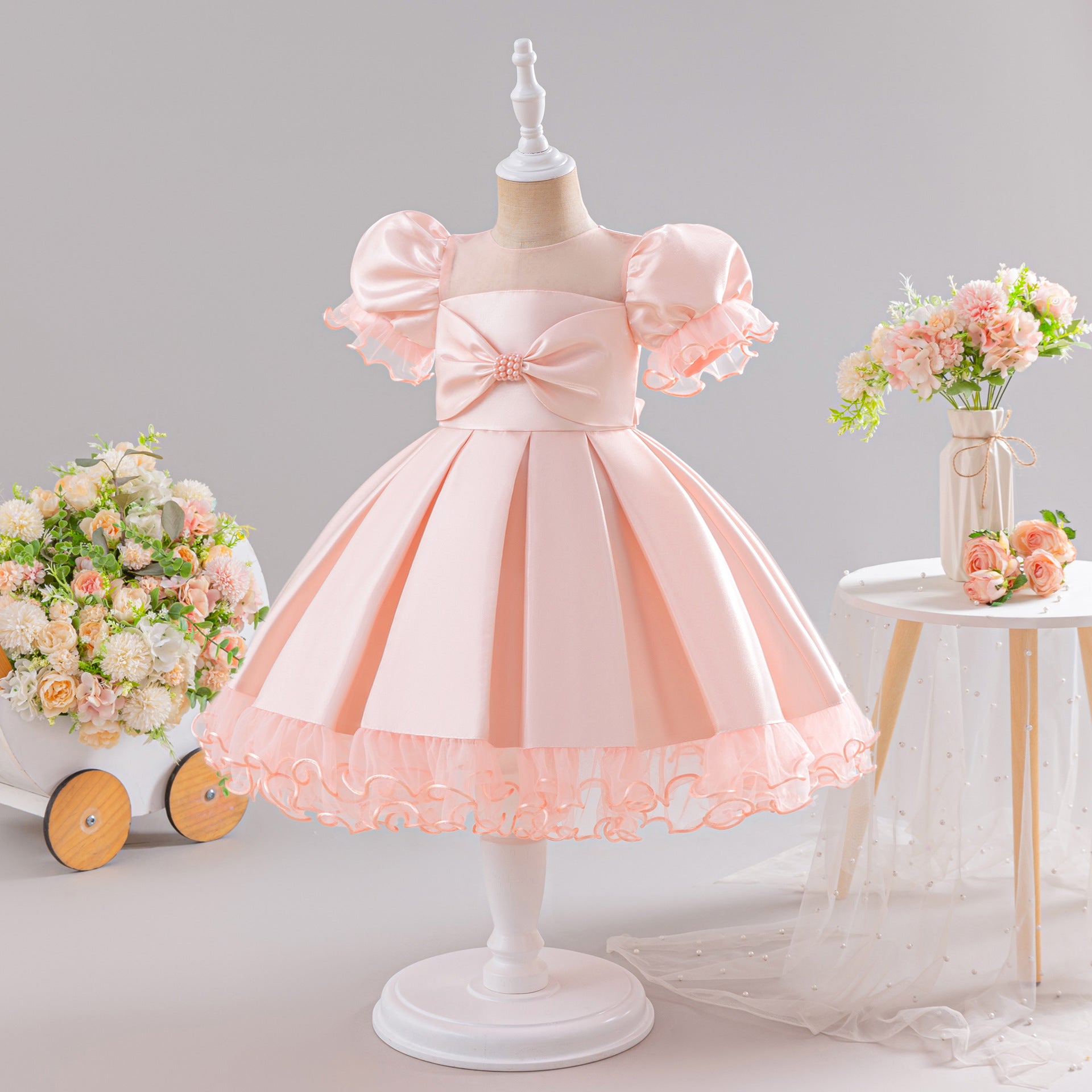 Light Pink Fairy Princess Ball Gown Puffy Sleeve Dress for Girls (Ages 3-10)