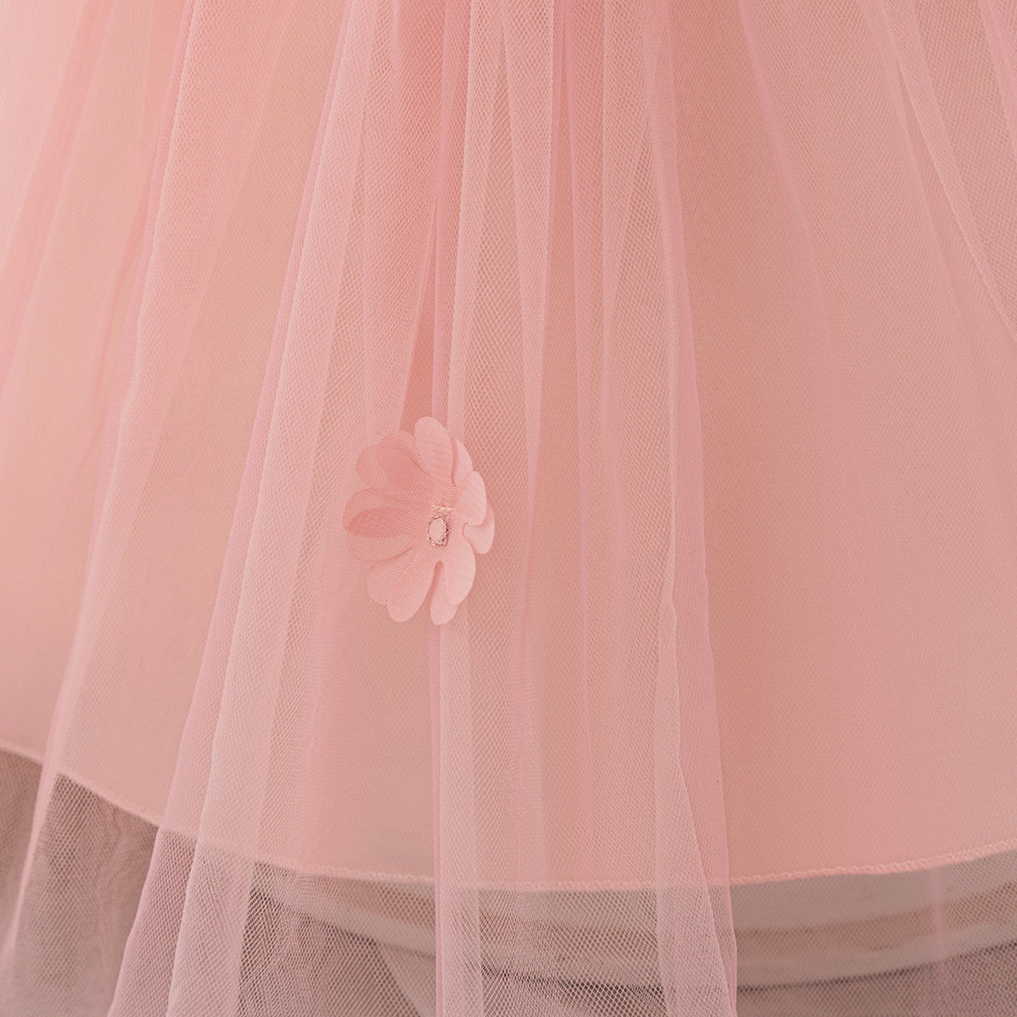 Light Pink Puffy Princess Ball Gown Dress with Embroidery & 3D Appliques for Girls
