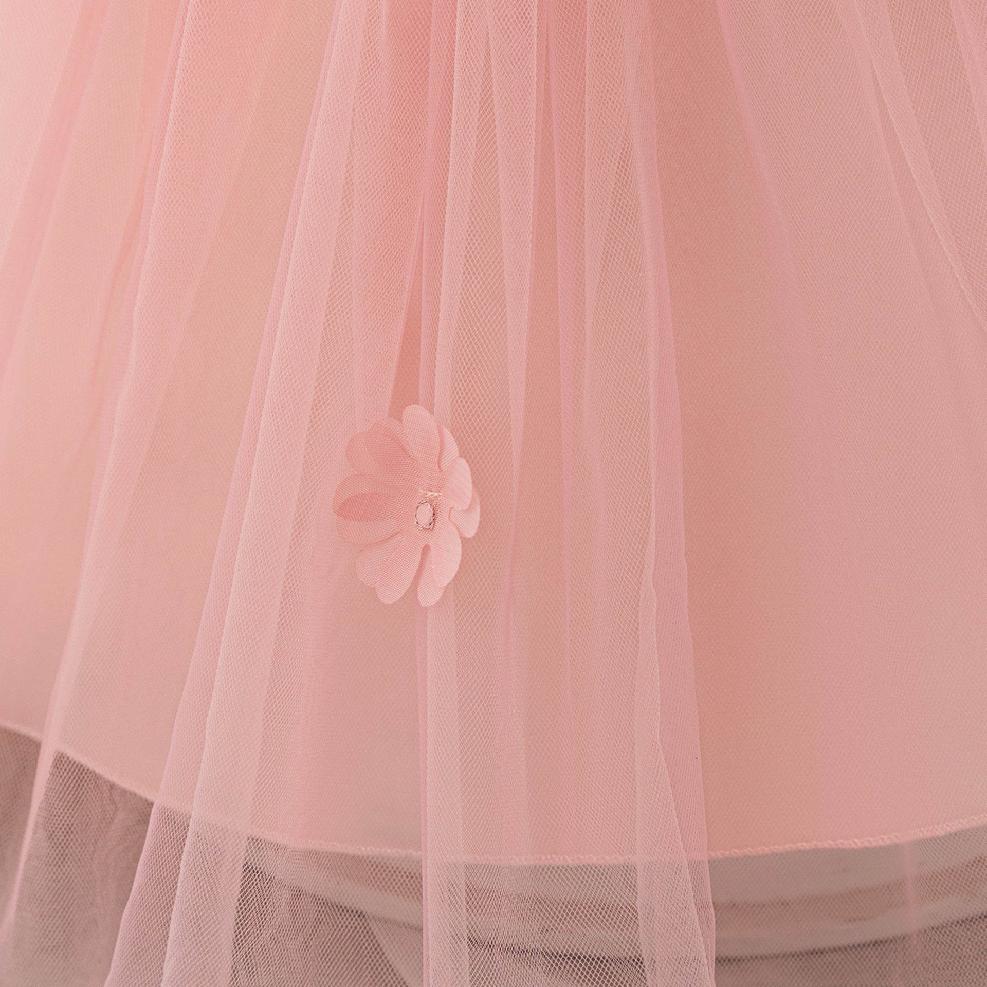 Light Pink Puffy Princess Ball Gown Dress with Embroidery & 3D Appliques for Girls