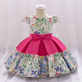 Floral Bow Party Dress for Baby Girls, Rose Red, 9-24 Months