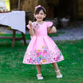 Floral Print Satin Princess Ball Gown with Bow and Headband for Girls
