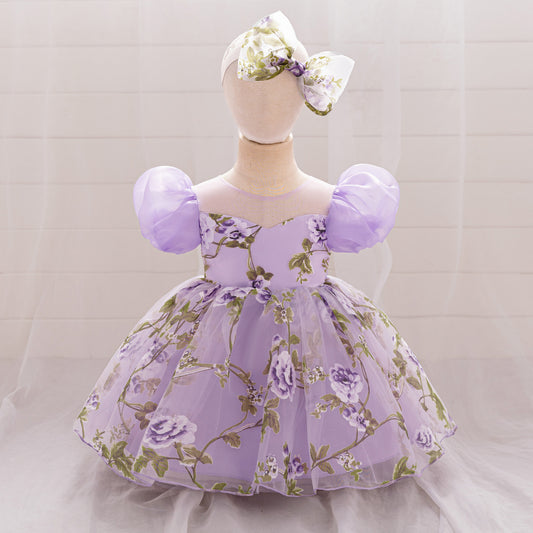 Cute Floral Puff Tulle Princess Dress – Ball Gown for Toddlers and Kids