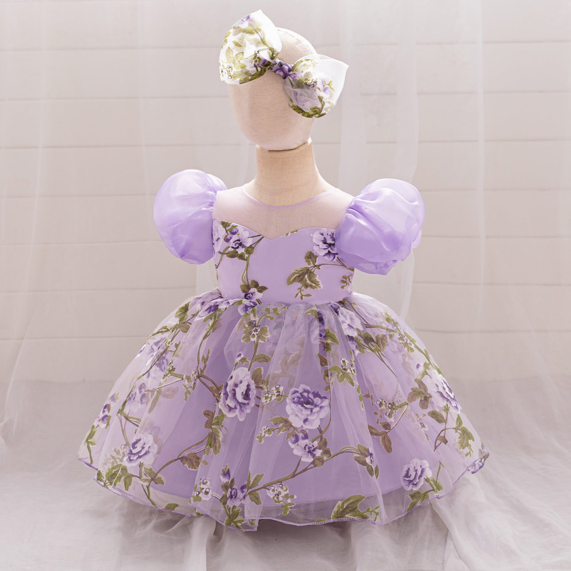 Cute Floral Puff Tulle Princess Dress – Ball Gown for Toddlers and Kids