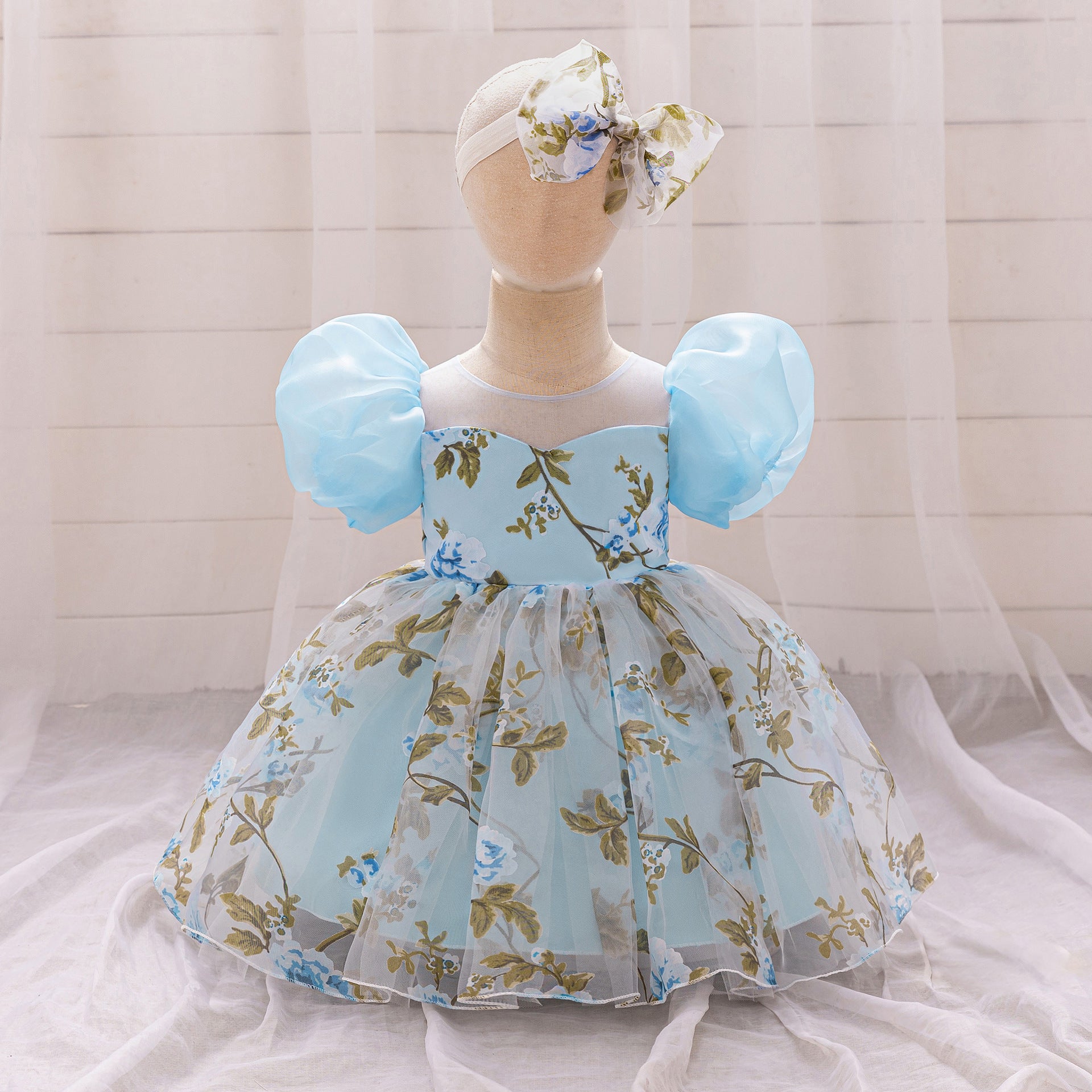 Cute Floral Puff Tulle Princess Dress – Ball Gown for Toddlers and Kids