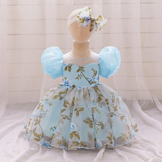 Cute Floral Puff Tulle Princess Dress – Ball Gown for Toddlers and Kids