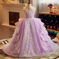 Fuchsia Sequin Tiered Tulle Maxi Dress for Girls