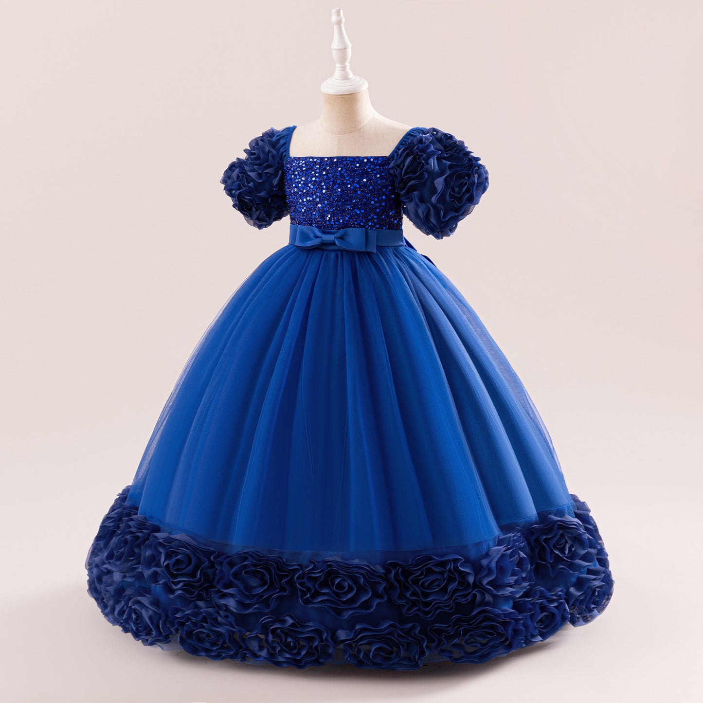 Cute Sequin Tulle Maxi Dress for Girls - Floral A-Line Princess Gown