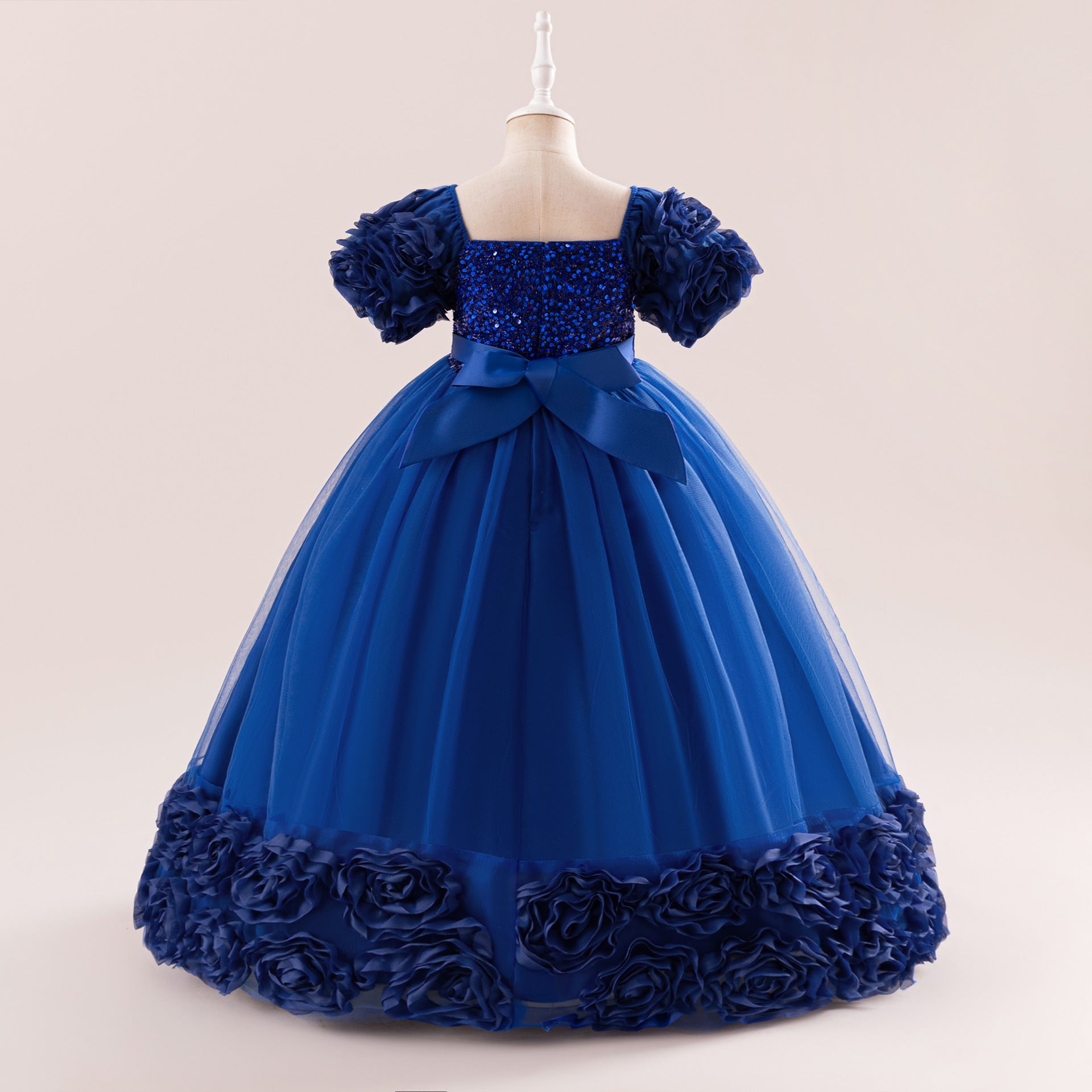 Cute Sequin Tulle Maxi Dress for Girls - Floral A-Line Princess Gown