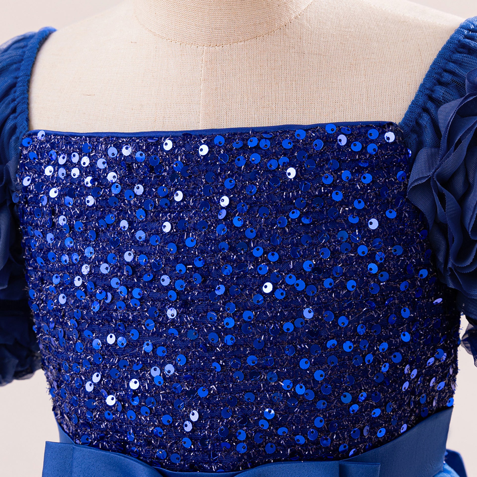 Cute Sequin Tulle Maxi Dress for Girls - Floral A-Line Princess Gown