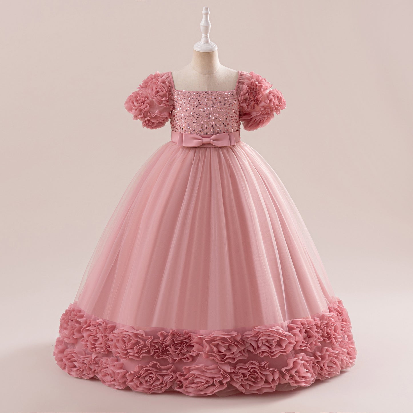 Cute Sequin Tulle Maxi Dress for Girls - Floral A-Line Princess Gown