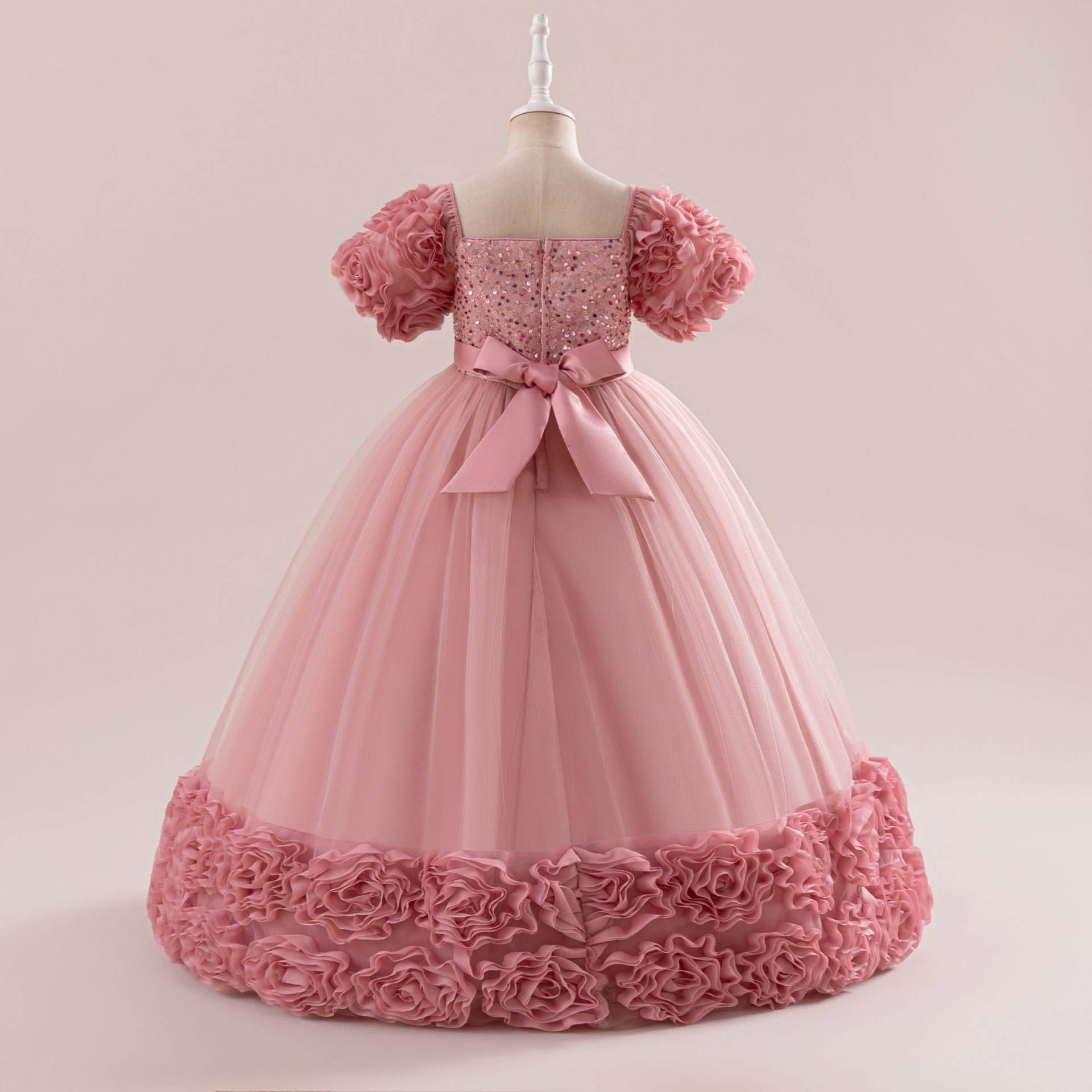 Cute Sequin Tulle Maxi Dress for Girls - Floral A-Line Princess Gown